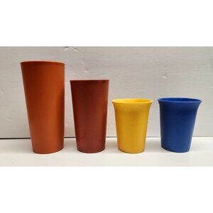 Tupperware Cups Mixed Set of 4 Vintage Blue Yellow Orange Red